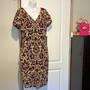 JS Collections Brown and Cream Midi Dress